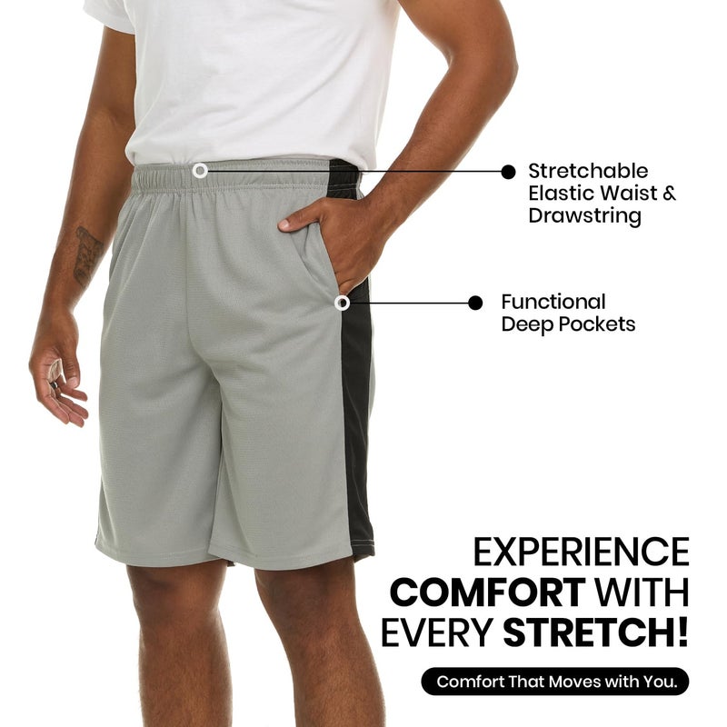 Essential Elements 4 Pack: Men's Dry-Fit Sweat Resistant Active Athletic Performance Shorts - Image 2